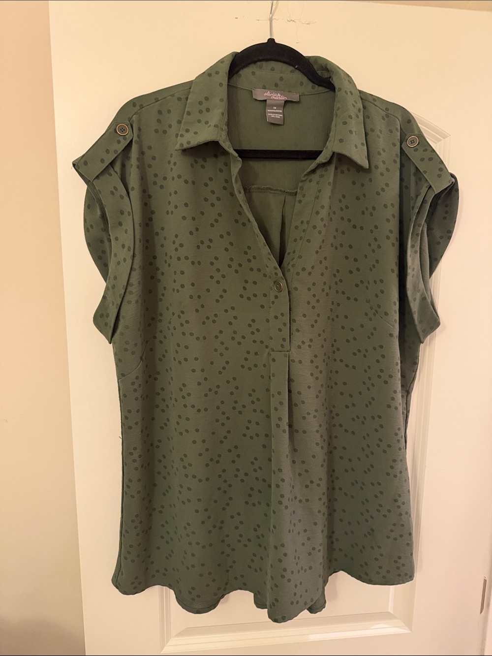 Olive Green Dot-Print Cap Sleeve Tunic